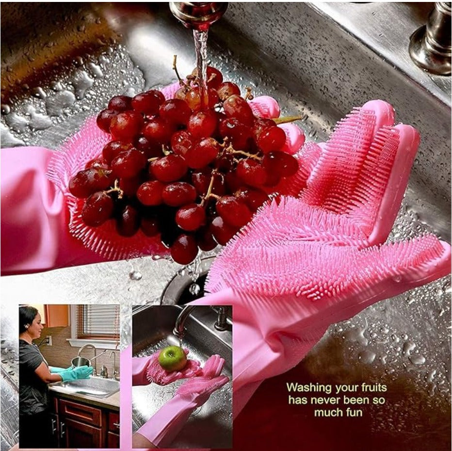 Solitude Magic Gloves Silicone Dish Washing Cleaning Gloves