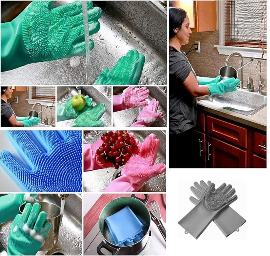 Solitude Magic Gloves Silicone Dish Washing Cleaning Gloves